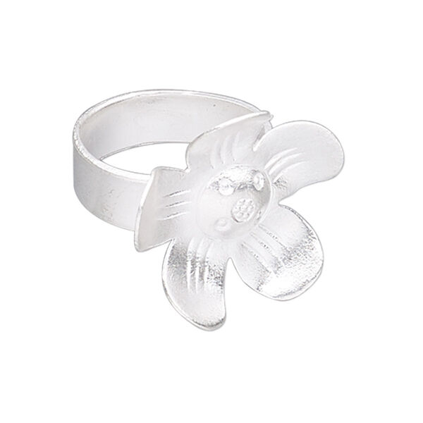 Ring, Hill Tribes, silver-plated copper, 24mm wide with 25x24mm flower, adjustable from size 8 to 9. Sold individually. image number 0