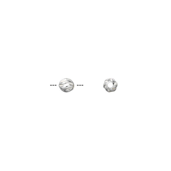 Bead, sterling silver, 4mm partially matte twisted corrugated round. Sold per pkg of 2. image number 0
