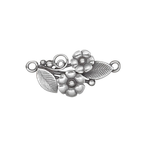Link, JBB Findings, antique silver-plated brass, 22.5x13mm single-sided flower and leaves. Sold per pair. image number 0