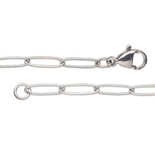 Chain, stainless steel, 3.6mm paperclip, 16 inches with lobster claw clasp. Sold individually. image number 0