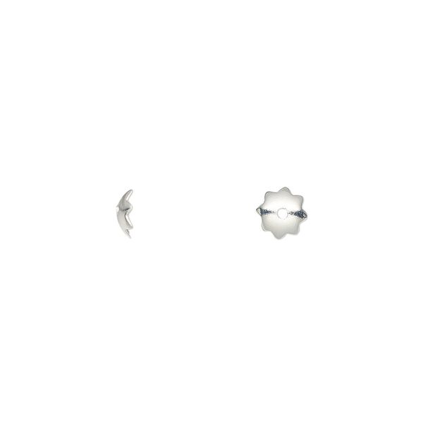 Bead cap, silver-finished brass, 5x1.5mm flower, fits 6-8mm bead. Sold per pkg of 100. image number 0