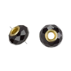 Bead 10pk 32 facets black gold finish, Celestial Crystal® Dione® 14x9mm rondelle