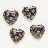 Bead, millefiori glass, opaque black and multicolored, 18-20mm half-drilled puffed heart. Sold per pkg of 4. image number 0