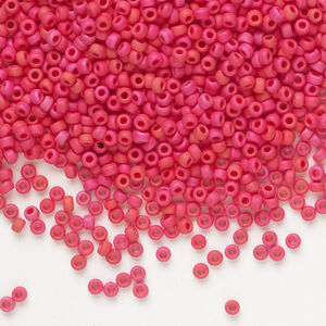 Seed bead, Miyuki 1pkg25g, glass, #11 rocaille, opaque matte luster red (RR-2076)