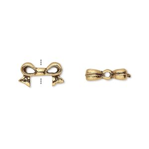 Bead, antique gold-plated pewter (tin-based alloy), 13x7mm bow, fits 6mm cube bead. Sold per pkg of 4.