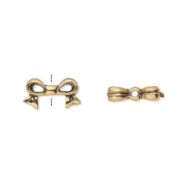 Bead, antique gold-plated pewter (tin-based alloy), 13x7mm bow, fits 6mm cube bead. Sold per pkg of 4. image number 0