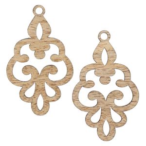 Focal, mango wood (coated), 57x38mm double-sided laser-cut flourish with cutouts. Sold per pkg of 2.