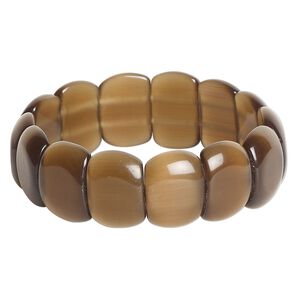 Bracelet, Just for Fun, stretch, cat's eye glass (fiber optic glass), brown, 6-inch. Sold individually.
