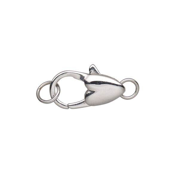 Clasp, lobster claw, stainless steel, 20x11mm with heart design with 2 jumprings. Sold individually. image number 0