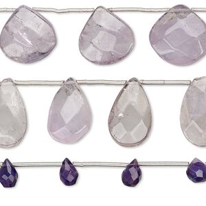 Chevron amethyst / lavender amethyst / amethyst 1pkg3, hand-cut top-drilled multi-teardrop bead 8 inch mix 8x6mm-23x18mm