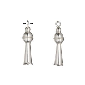 Charm, sterling silver, 22x5.5mm-25x6mm squash blossom. Sold individually.