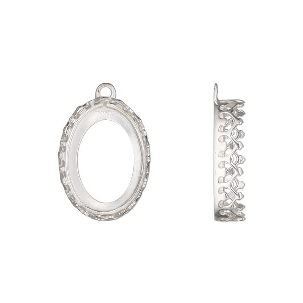 Drop, sterling silver, 18x13mm oval with decorative trim and open back with 16x12mm oval cabochon bezel setting. Sold individually. image number 0