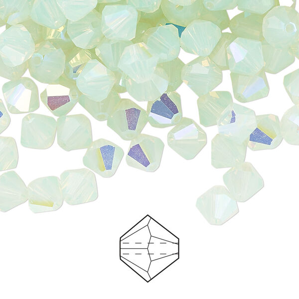 Bead 144pk chrysolite opal AB, Preciosa Czech crystal 6mm bicone image number 0