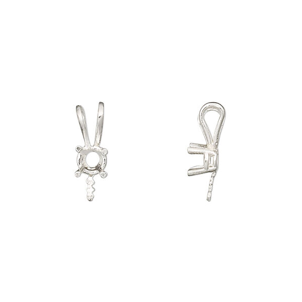 Pendant, JBB Findings, fine silver, 15x6mm 4-prong with 4mm round setting and 4.5mm peg. Sold individually. image number 0