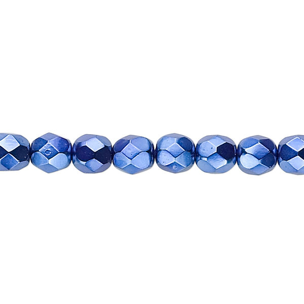 Bead, Czech fire-polished glass, opaque dark blue carmen, 6mm faceted round. Sold per 15-1/2" to 16" strand. image number 0