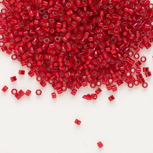 Seed bead, Delica®, glass, pkg/250g, #11 round, transparent silver-lined red (DB-0602).