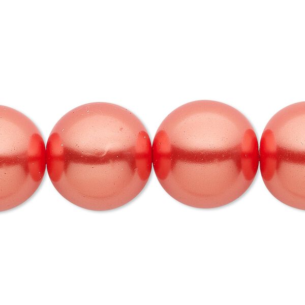 Bead, crystal pearl, orange-red, 16mm round. Sold per 15-1/2" to 16" strand, approximately 25 beads. image number 0