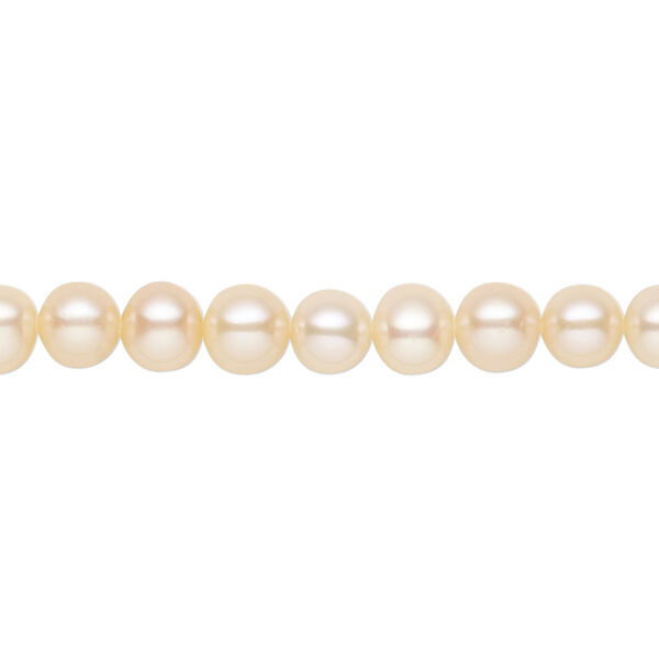 Pearl, cultured freshwater (natural), peach, 5-6mm semi-round with 0.4mm hole, C grade, Mohs hardness 2-1/2 to 4. Sold per 15-1/2" to 16" strand. image number 0