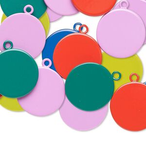 Drop mix, enameled steel, mixed colors, 15mm round. Sold per pkg of 12.