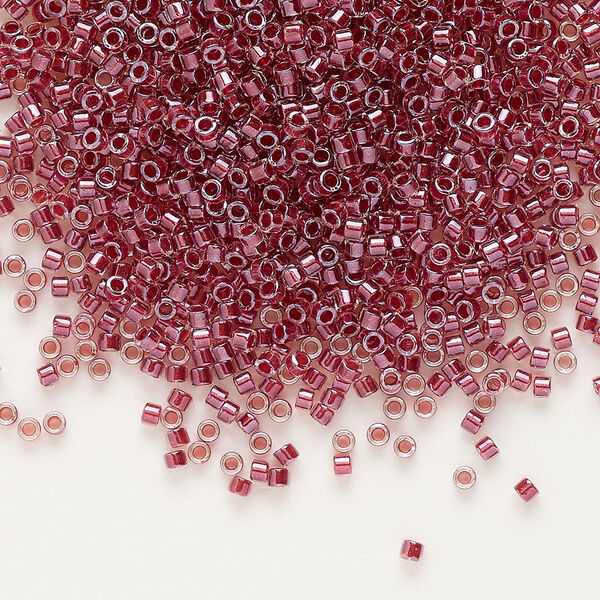 Seed bead, Delica®, glass, pkg/50g, #11 round, translucent cranberry-lined luster crystal clear (DB-0924). image number 0