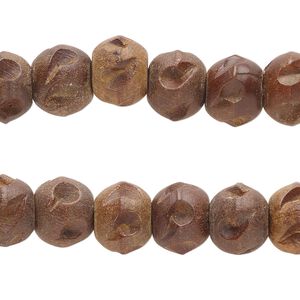 Bead, wood (dyed), pkg/(2) 4-1/2 inches, brown, 10x8mm-11x9mm carved round.