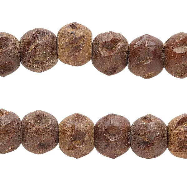 Bead, wood (dyed), pkg/(2) 4-1/2 inches, brown, 10x8mm-11x9mm carved round. image number 0