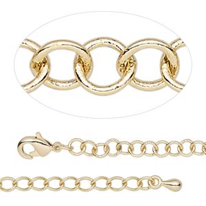 Chain 1pkg1 cable, 3.8mm round / lobster claw clasp, gold-finished steel / brass 18 inch