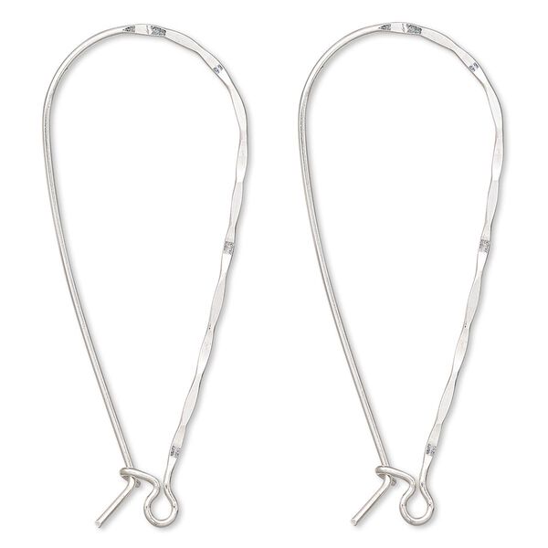 Ear wire, sterling silver-filled, 43mm hammered teardrop kidney with open loop, 20 gauge. Sold per pair. image number 0