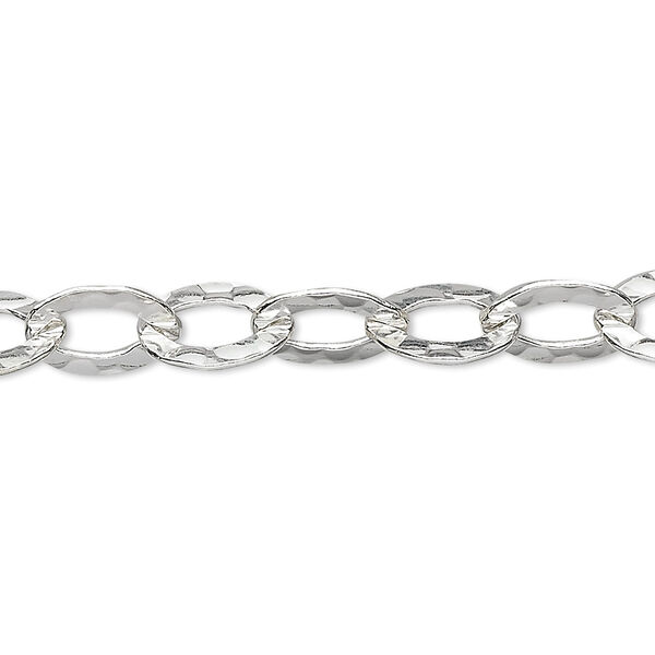 Chain, sterling silver, 10.5x7.5mm flat hammered cable. Sold per pkg of 5 feet. image number 0
