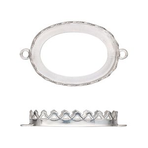 Link, sterling silver, 26x19mm oval with triangle edge and open back with 25x18mm oval cabochon bezel setting. Sold individually.