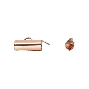 End bar, copper-plated brass, 14x5mm round tube with fold-in ends, 4mm inside diameter. Sold per pkg of 10.