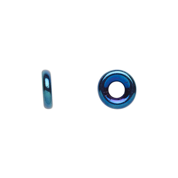 Bead, Czech pressed glass, iris blue, 9.5x3mm ring. Sold per pkg of 50. image number 0
