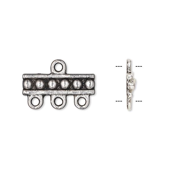 Drop, antique silver-plated "pewter" (zinc-based alloy), 18x5mm single-sided rectangle with 3 loops. Sold per pkg of 10. image number 0