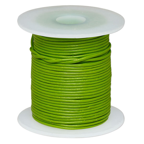 Cord, leather (dyed), green, 0.5-0.8mm round. Sold per 25-yard spool. image number 0