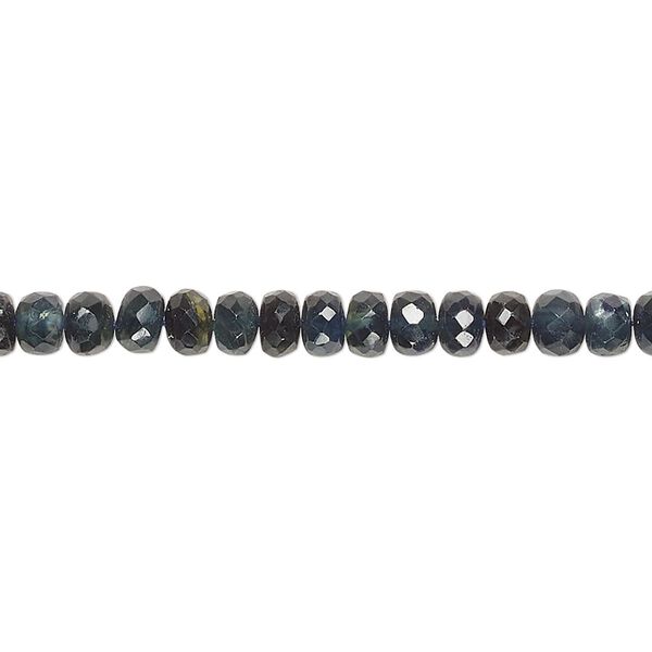 Green sapphire / blue sapphire 1pkg1, hand-cut faceted rondelle bead 14 inch 4x2mm-5x3mm image number 0