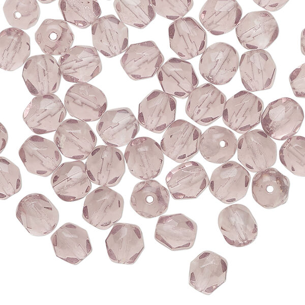 Bead 1pkg60, Czech fire-polished glass, transparent lavender, 6mm faceted round. image number 0