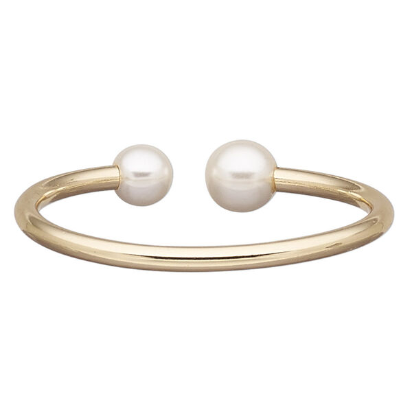 Bracelet, cuff, acrylic pearl and gold-finished brass, white, 14mm wide with 14mm round, adjustable from 6-7 inches. Sold individually. image number 0