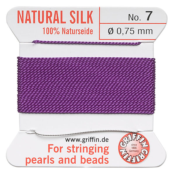 Thread, Griffin, silk, amethyst purple, size #7. Sold per 2-meter card (approximately 78 inches). image number 0