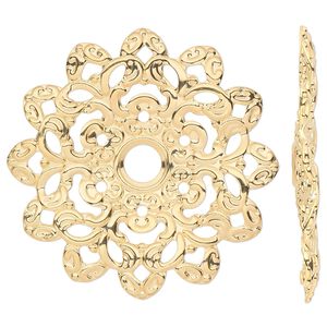 Focal, gold-plated steel, 46x46mm single-sided wavy flower. Sold per pkg of 6.