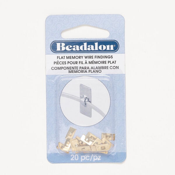 Finding 1pkg20, glue-on, Beadalon®, gold-finished steel, 8x4mm flat rectangle, fits 1.2x0.5mm flat memory wire. image number 0