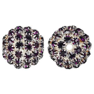 Bead, glass rhinestone and silver-finished brass, purple, 27mm ball with 5mm chatons, 4.5mm hole. Sold individually.
