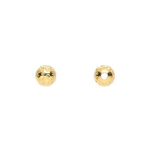 Bead, gold-plated brass, 6mm dimpled round. Sold per pkg of 100.