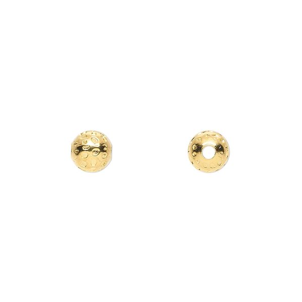Bead, gold-plated brass, 6mm dimpled round. Sold per pkg of 100. image number 0