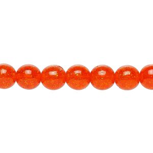 Bead, Czech crackle glass druk, orange, 8mm round. Sold per 15-1/2" to 16" strand, approximately 50 beads.