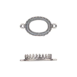 Link, JBB Findings, antique silver-plated brass, 15x11mm oval with open back and decorative trim, 14x10mm oval bezel setting. Sold per pkg of 2.