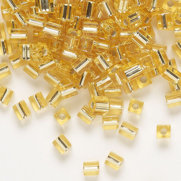 Seed bead, Miyuki, glass, pkg/250g, 3.5-3.7mm square, transparent silver-lined gold (SB-3). image number 0