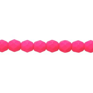 Bead, Preciosa, Czech painted fire-polished glass, matte neon pink, 6mm faceted round. Sold per 8-inch strand, approximately 35 beads.