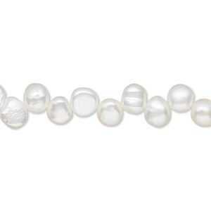 Pearl, cultured freshwater (bleached), white, 5x5mm-6x5mm top-drilled flat-sided rice, C grade, Mohs hardness 2-1/2 to 4. Sold per 15-inch strand.