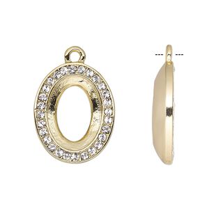 Drop, Almost Instant Jewelry®, crystals and gold-plated "pewter" (zinc-based alloy), crystal clear, 19.5x15.5mm oval with 14x10mm oval setting. Sold individually.