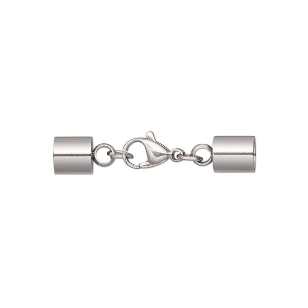 Clasp, lobster claw, stainless steel, 39x7mm with 12x7mm and 8x7mm cord ends, 5.5mm inside diameter. Sold individually. image number 0
